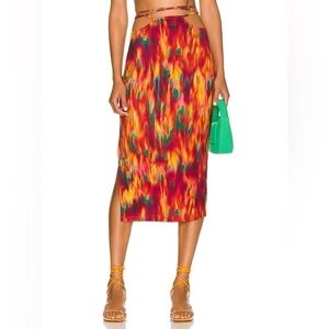 NWT WeWoreWhat Revolve Fire Tie Dye Cut-Out Midi Skirt with Sexy Side Slit, M